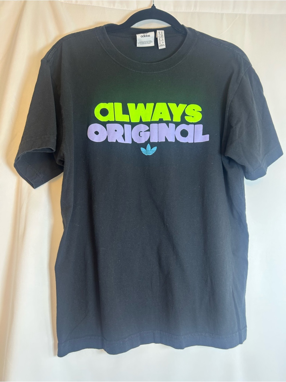 adidas Black Tee with Neon Green & Lavender Graphic